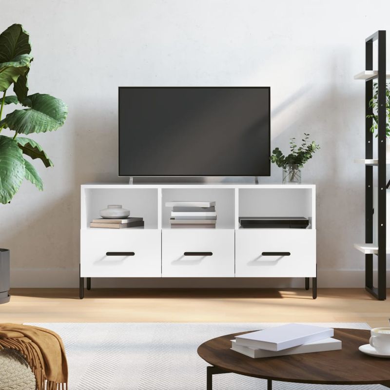 Casa si Gradina - Mobilier - Comode si corpuri - Comode - Comoda TV, alb extralucios, 102x36x50 cm, lemn prelucrat - Infinity.ro