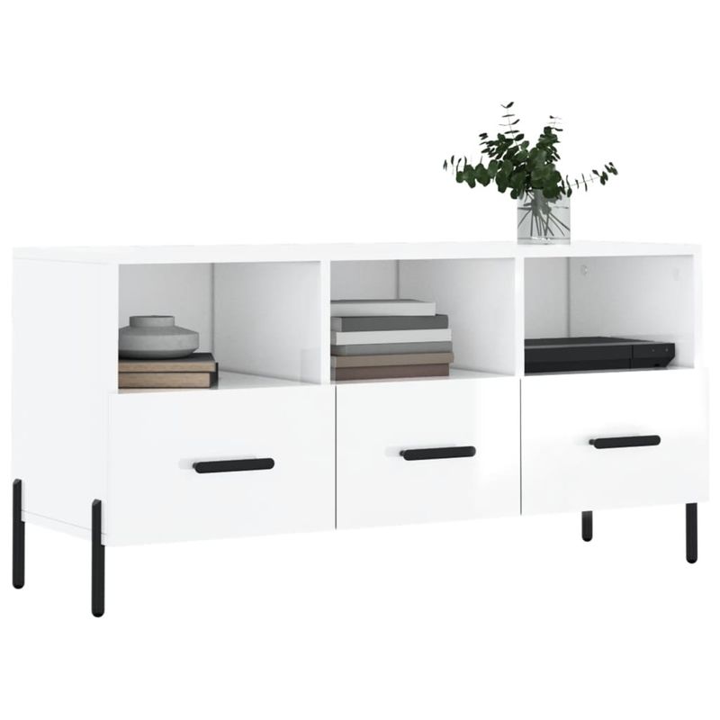Casa si Gradina - Mobilier - Comode si corpuri - Comode - Comoda TV, alb extralucios, 102x36x50 cm, lemn prelucrat - Infinity.ro