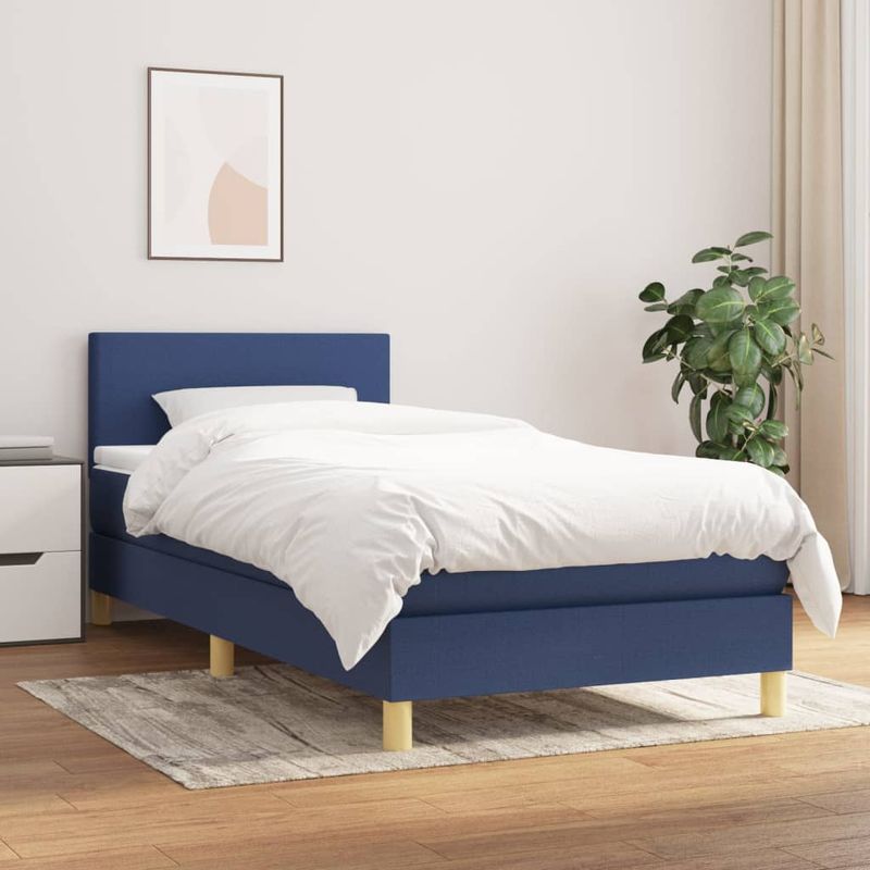 Casa si Gradina - Mobilier - Paturi si accesorii - Paturi - Pat box spring cu saltea, albastru, 90x200 cm, textil - Infinity.ro