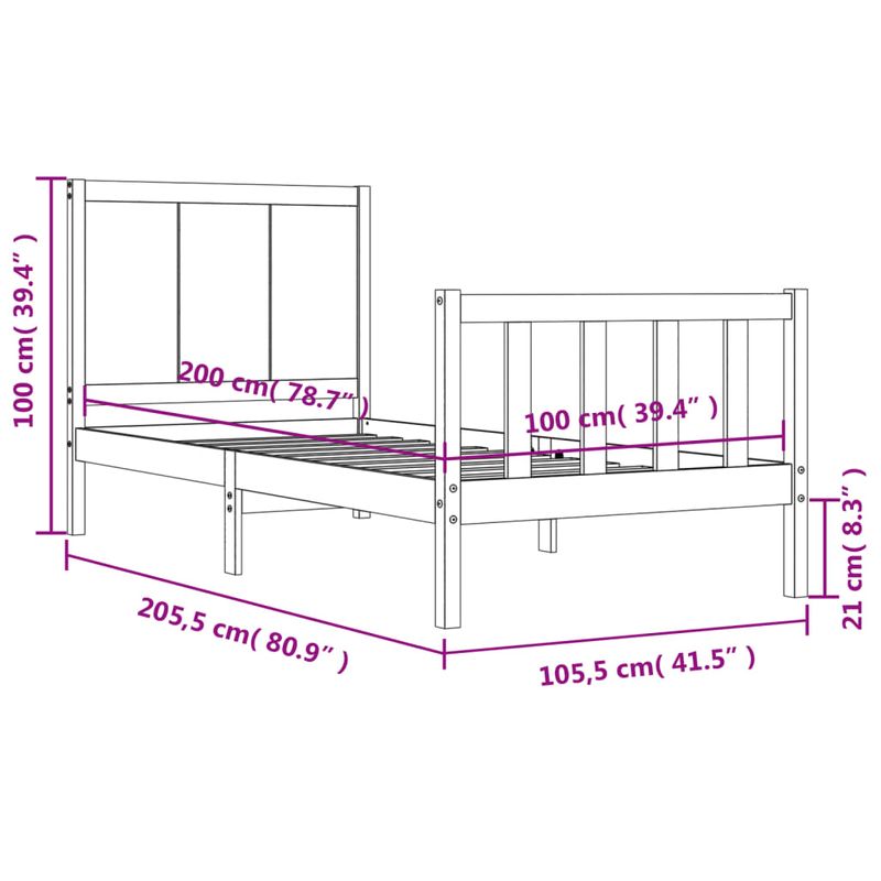 Casa si Gradina - Mobilier - Paturi si accesorii - Paturi - Cadru de pat cu tablie, alb, 100x200 cm, lemn masiv - Infinity.ro