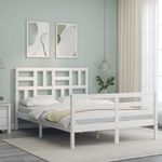 Casa si Gradina - Mobilier - Paturi si accesorii - Paturi - Cadru de pat cu tablie, dublu, alb, lemn masiv - Infinity.ro