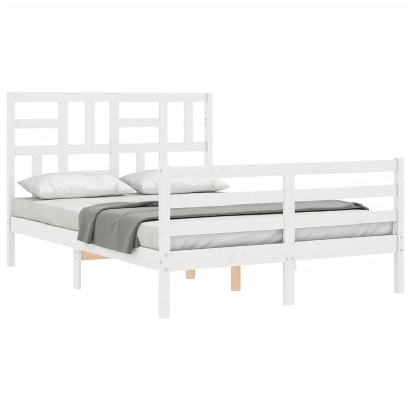 Casa si Gradina - Mobilier - Paturi si accesorii - Paturi - Cadru de pat cu tablie, dublu, alb, lemn masiv - Infinity.ro