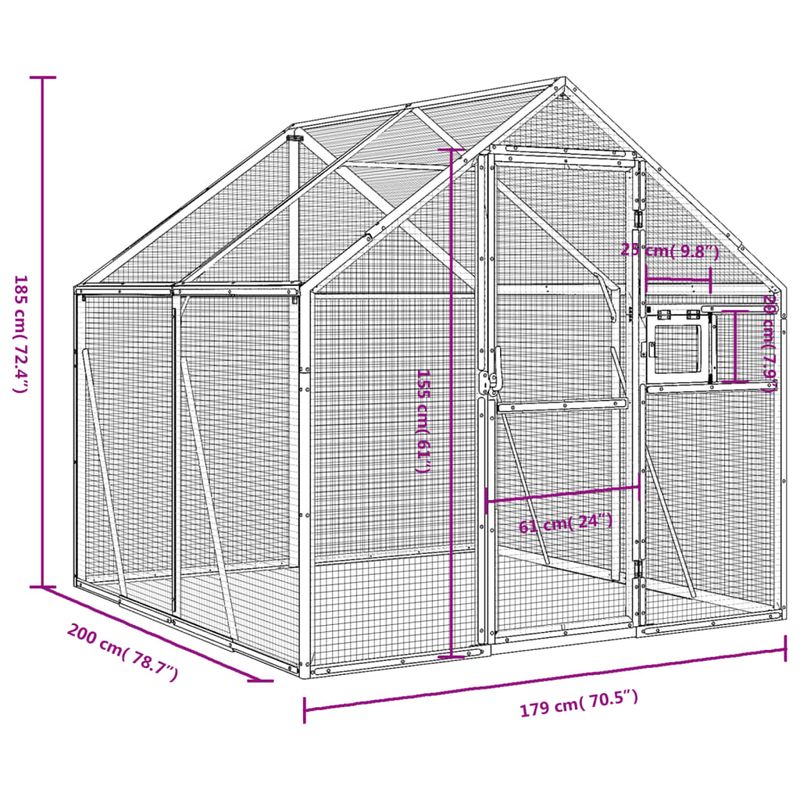 Petshop - Accesorii petshop - Culcusuri si custi - Tarcuri si colivii - Voliera de pasari, argintiu, 1,79x2x1,85 m, aluminiu - Infinity.ro