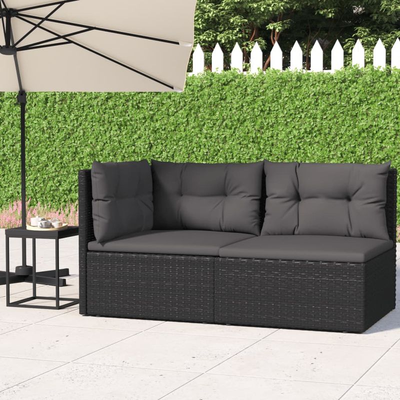 Casa si Gradina - Gradina si terasa - Mobilier exterior - Seturi mobila gradina - Set sezlonguri de gradina, 2 piese, cu perne, negru, poliratan - Infinity.ro