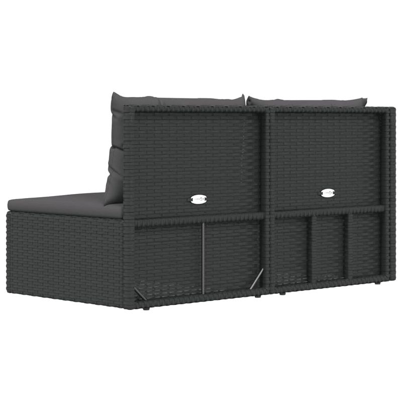 Casa si Gradina - Gradina si terasa - Mobilier exterior - Seturi mobila gradina - Set sezlonguri de gradina, 2 piese, cu perne, negru, poliratan - Infinity.ro