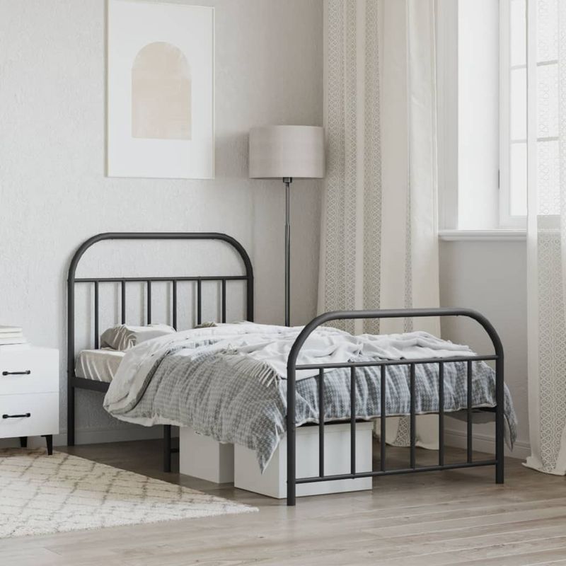 Casa si Gradina - Mobilier - Paturi si accesorii - Paturi - Cadru pat metalic cu tablii de cap/picioare, negru, 107x203 cm - Infinity.ro