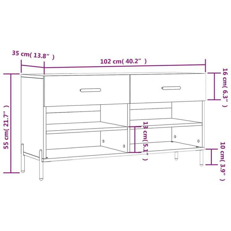 Casa si Gradina - Mobilier - Organizare si depozitare - Organizator incaltaminte - Banca de pantofi, gri sonoma, 102x35x55 cm, lemn prelucrat - Infinity.ro