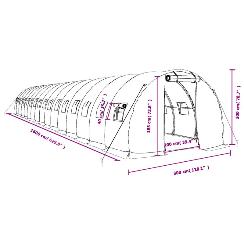Casa si Gradina - Gradinarit si plante - Sere si solarii - Sera cu cadru din otel, verde, 48 m², 16x3x2 m - Infinity.ro