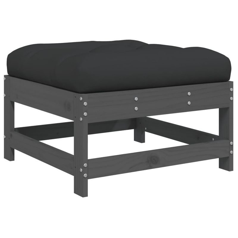 Casa si Gradina - Gradina si terasa - Mobilier exterior - Canapele si fotolii gradina - Taburet de gradina cu perna, gri, lemn masiv de pin - Infinity.ro