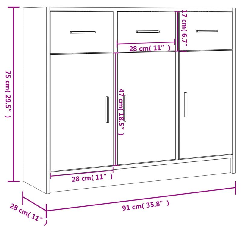Casa si Gradina - Mobilier - Comode si corpuri - Comode - Servanta, alb extralucios, 91x28x75 cm, lemn prelucrat - Infinity.ro