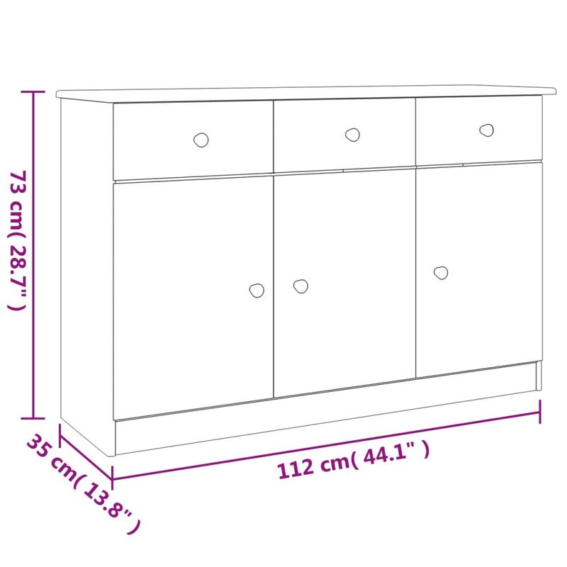 Casa si Gradina - Mobilier - Comode si corpuri - Comode - Servanta ALTA, alb, 112x35x73 cm, lemn masiv de pin - Infinity.ro