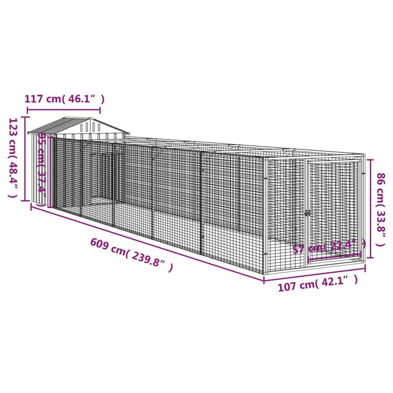 Petshop - Accesorii petshop - Culcusuri si custi - Custi interior si exterior - Cusca caine cu acoperis antracit 117x609x123 cm otel galvanizat - Infinity.ro