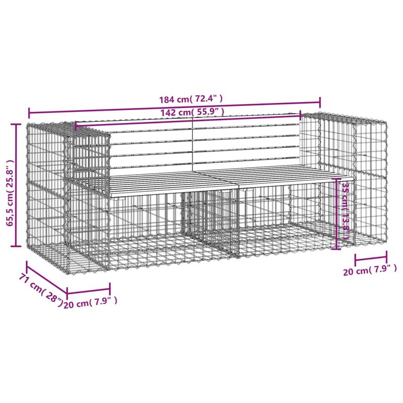 Casa si Gradina - Gradina si terasa - Mobilier exterior - Bancute de gradina - Banca de gradina, design gabion, 184x71x65,5 cm, lemn masiv pin - Infinity.ro