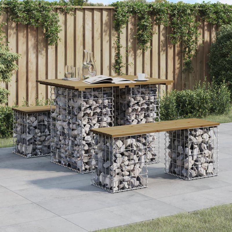 Casa si Gradina - Gradina si terasa - Mobilier exterior - Bancute de gradina - Banca gradina, design gabion, 70x100x72 cm, lemn pin impregnat - Infinity.ro