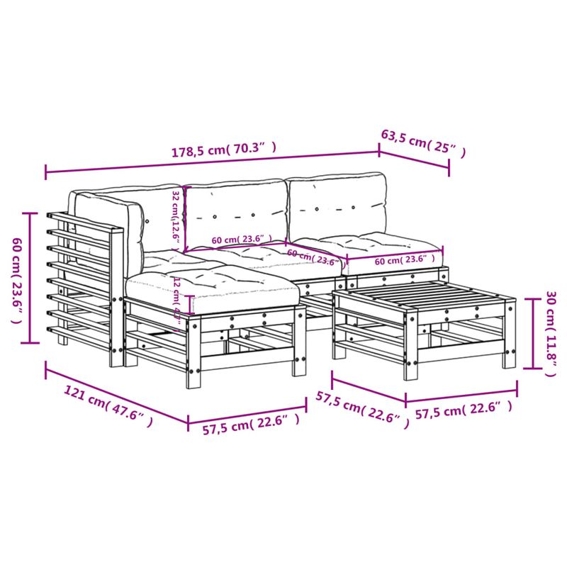 Casa si Gradina - Gradina si terasa - Mobilier exterior - Seturi mobila gradina - Set mobilier de gradina cu perne, 5 piese, alb, lemn masiv - Infinity.ro