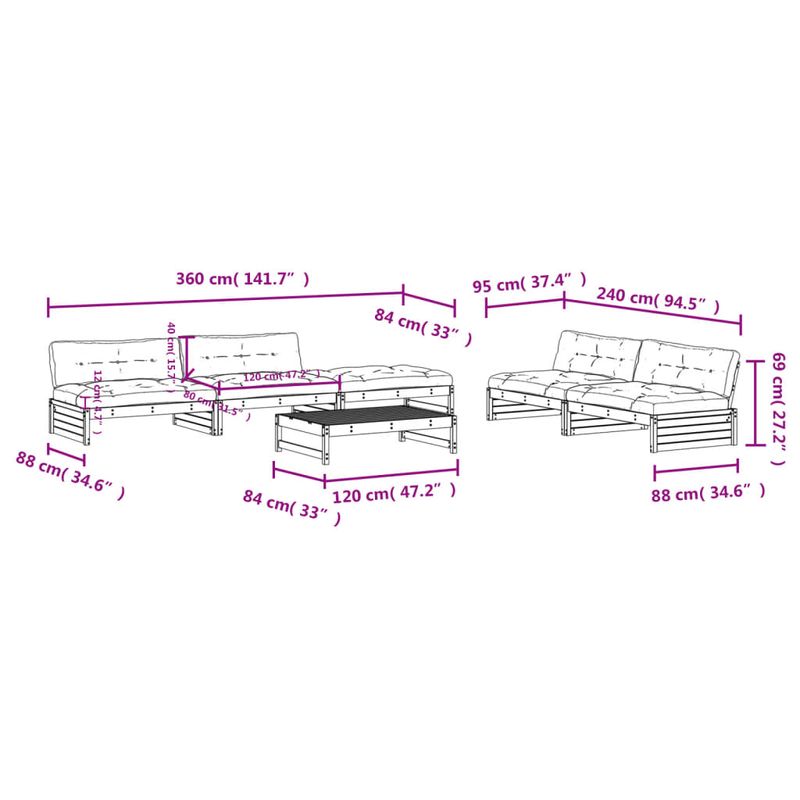 Casa si Gradina - Gradina si terasa - Mobilier exterior - Seturi mobila gradina - Set mobilier relaxare gradina&perne 6 piese alb lemn masiv pin - Infinity.ro