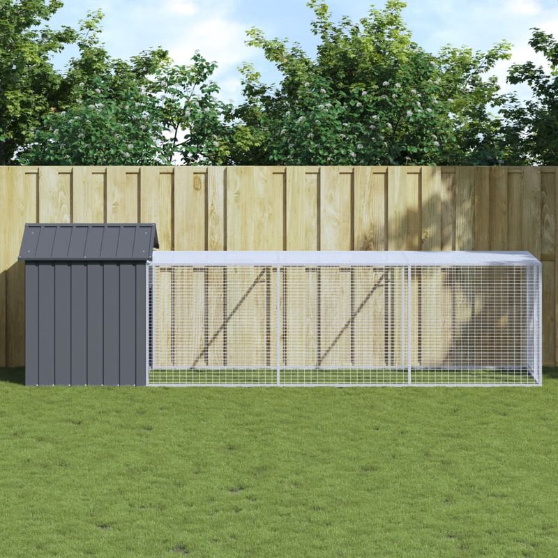 Petshop - Accesorii petshop - Culcusuri si custi - Tarcuri si colivii - Cotet de pui cu tarc antracit 117x405x123 cm otel galvanizat - Infinity.ro