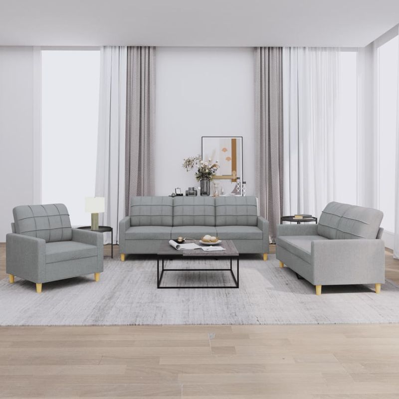 Casa si Gradina - Mobilier - Seturi de mobilier - Seturi living - Set de canapele cu perne, 3 piese, gri deschis, textil - Infinity.ro