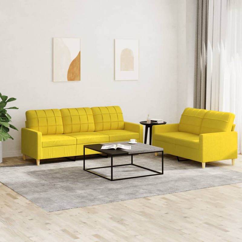 Casa si Gradina - Mobilier - Seturi de mobilier - Seturi living - Set de canapele cu perne, 2 piese, galben deschis, textil - Infinity.ro