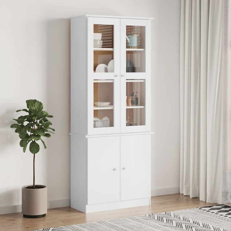 Casa si Gradina - Mobilier - Comode si corpuri - Comode - Vitrina din sticla „ALTA”, alb, 77x35x186,5 cm, lemn masiv pin - Infinity.ro