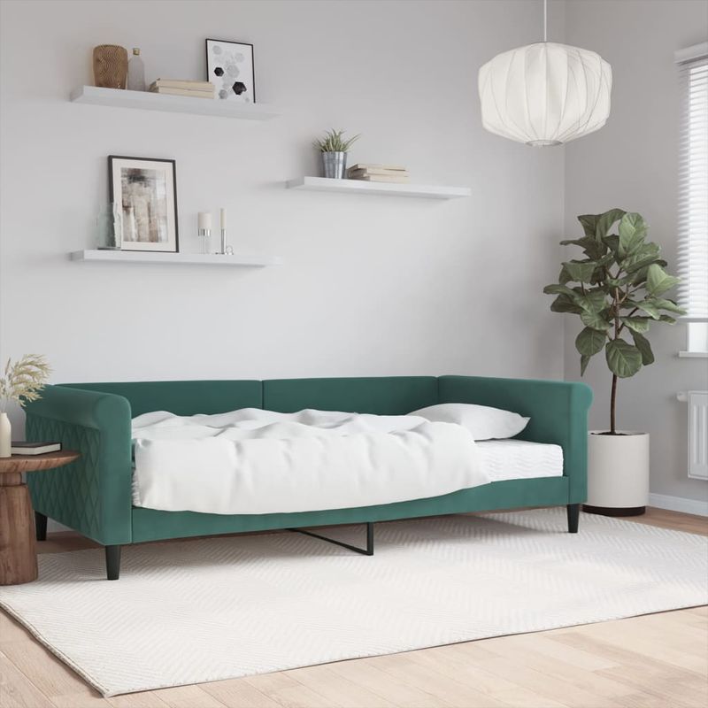 Casa si Gradina - Mobilier - Paturi si accesorii - Paturi - Pat de zi cu saltea, verde inchis, 100x200 cm, catifea - Infinity.ro