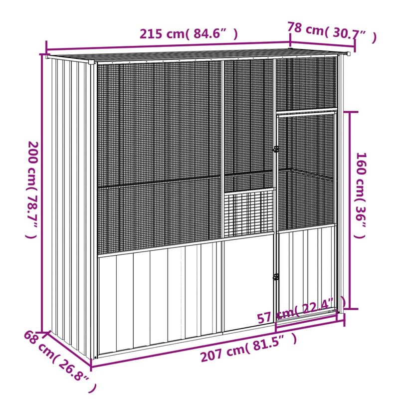 Petshop - Accesorii petshop - Culcusuri si custi - Tarcuri si colivii - Colivie pentru pasari antracit 215x78x200 cm otel galvanizat - Infinity.ro