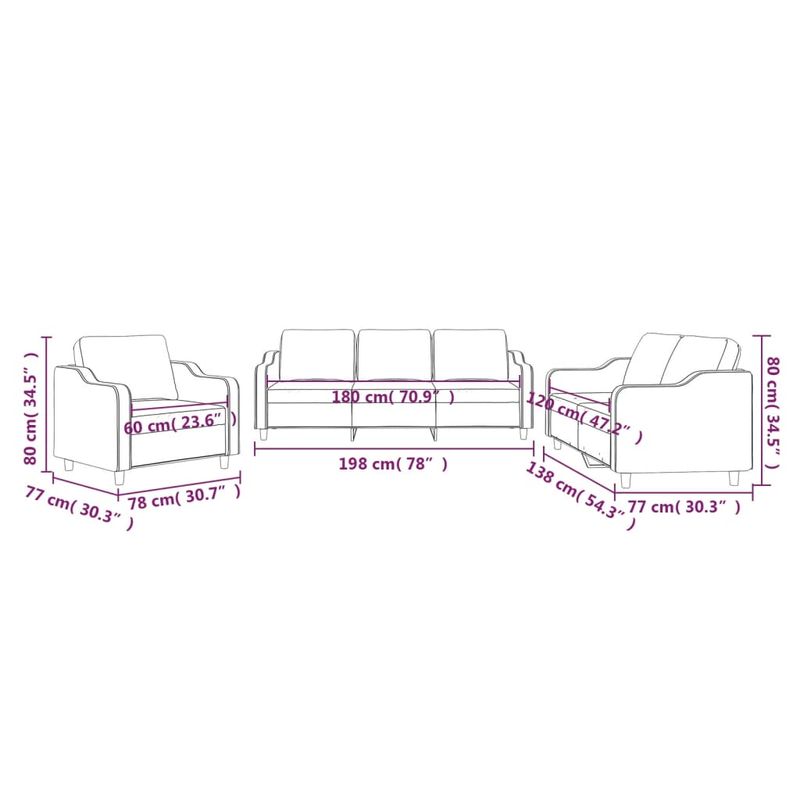 Casa si Gradina - Mobilier - Seturi de mobilier - Seturi living - Set de canapele cu perne, 3 piese, crem, textil - Infinity.ro