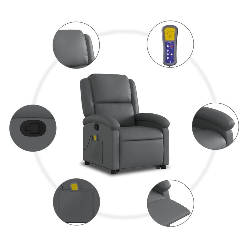 Casa si Gradina - Mobilier - Scaune si fotolii - Fotolii - Fotoliu rabatabil cu ridicare, gri, piele ecologica - Infinity.ro