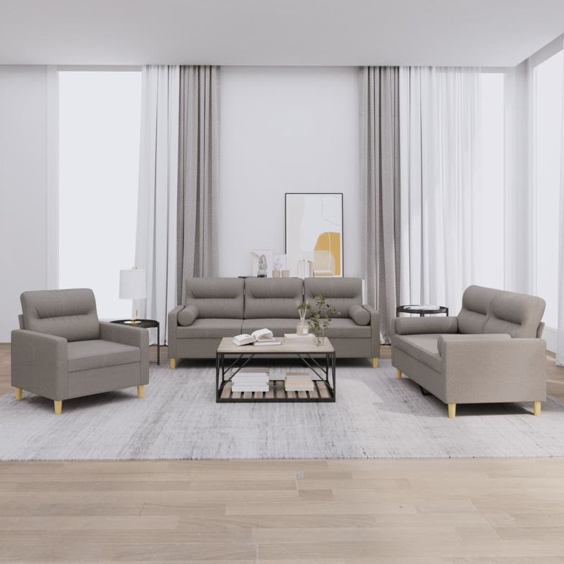 Casa si Gradina - Mobilier - Seturi de mobilier - Seturi living - Set de canapele cu perne, 3 piese, gri taupe, textil - Infinity.ro