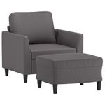 Casa si Gradina - Mobilier - Scaune si fotolii - Fotolii - Fotoliu canapea cu taburet, gri, 60 cm, piele ecologica - Infinity.ro