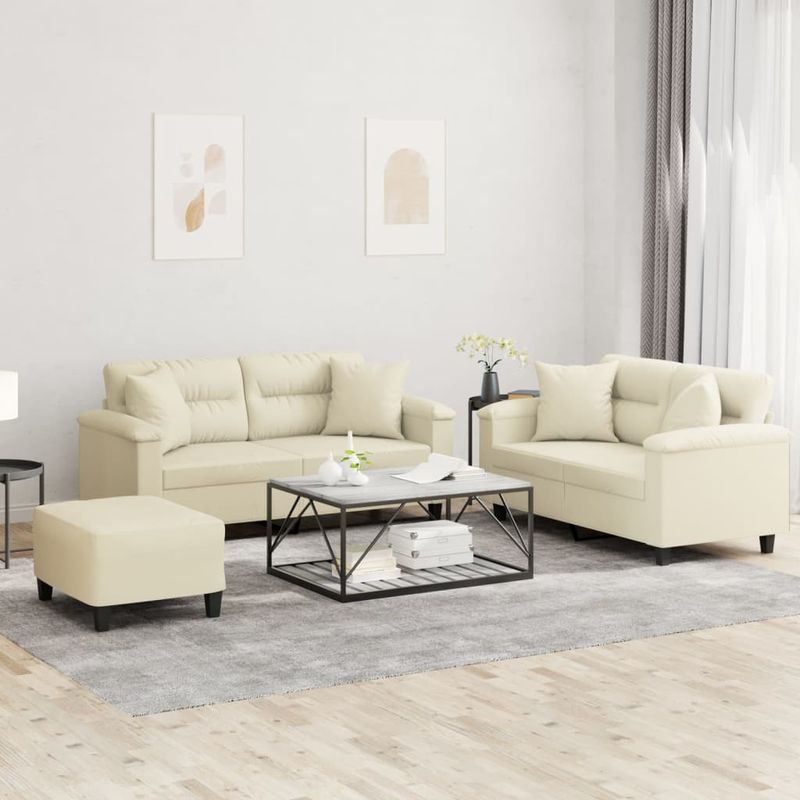 Casa si Gradina - Mobilier - Seturi de mobilier - Seturi living - Set de canapele cu perne, 3 piese, crem, piele ecologica - Infinity.ro