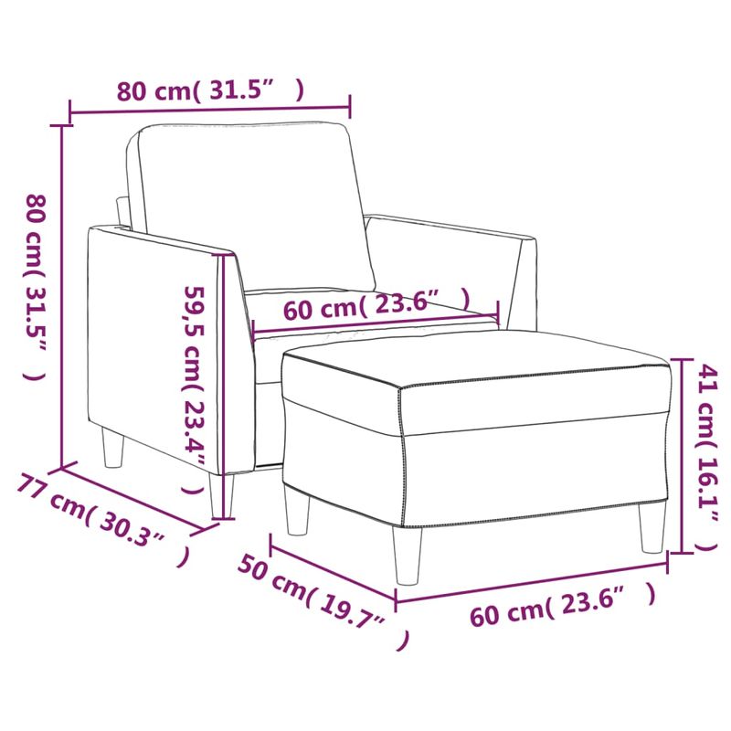 Casa si Gradina - Mobilier - Scaune si fotolii - Fotolii - Fotoliu canapea cu taburet, gri, 60 cm, piele ecologica - Infinity.ro