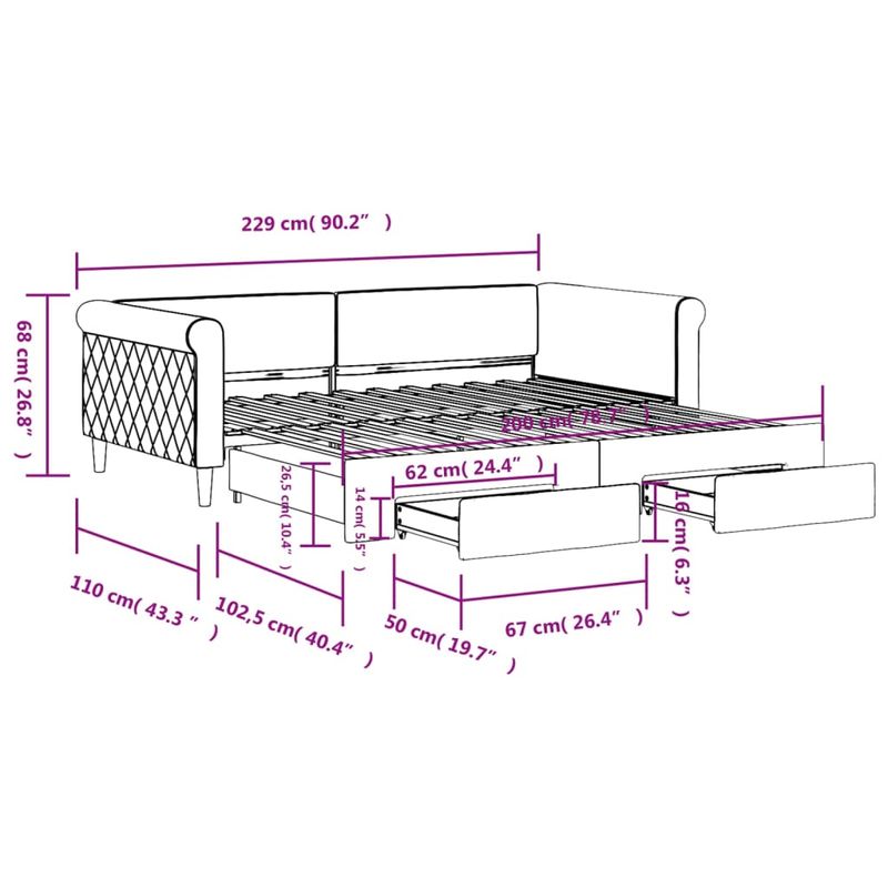 Casa si Gradina - Mobilier - Paturi si accesorii - Paturi - Pat de zi cu extensie si sertare, albastru, 100x200 cm, catifea - Infinity.ro