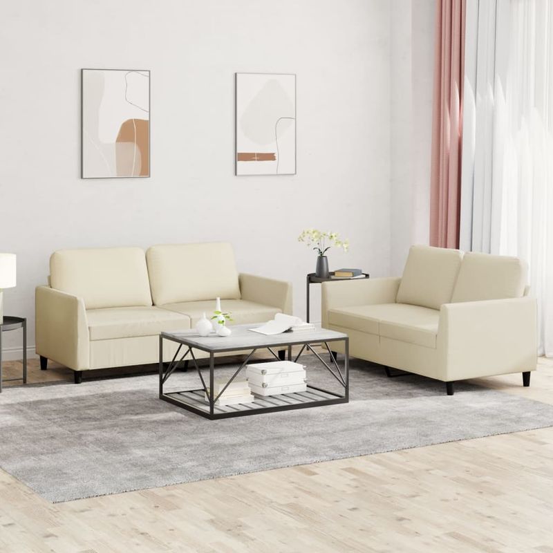 Casa si Gradina - Mobilier - Seturi de mobilier - Seturi living - Set de canapele cu perne, 2 piese, crem, piele ecologica - Infinity.ro