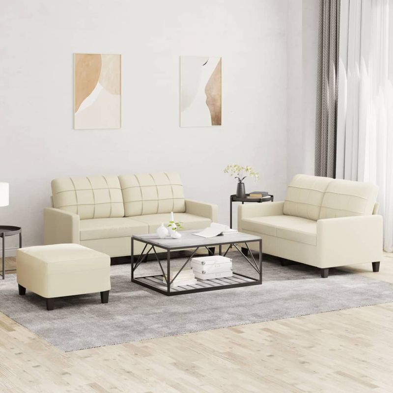 Casa si Gradina - Mobilier - Seturi de mobilier - Seturi living - Set de canapele cu perne, 3 piese, crem, piele ecologica - Infinity.ro