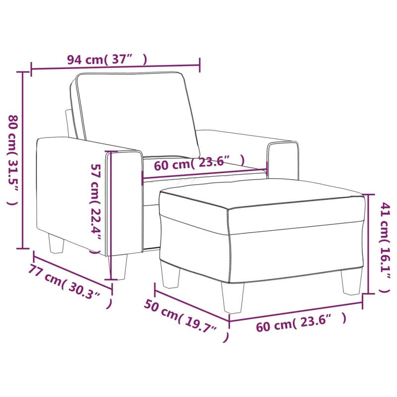 Casa si Gradina - Mobilier - Scaune si fotolii - Fotolii - Fotoliu canapea cu taburet, gri inchis, 60 cm, textil - Infinity.ro