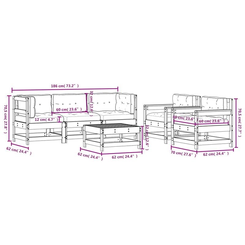 Casa si Gradina - Gradina si terasa - Mobilier exterior - Seturi mobila gradina - Set mobilier relaxare de gradina & perne 6 piese lemn masiv pin - Infinity.ro