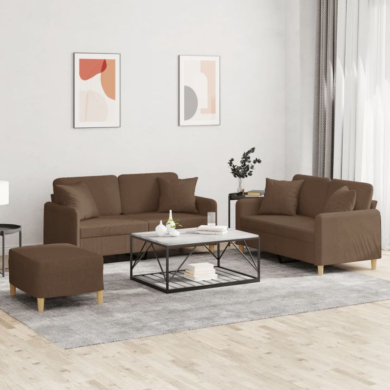 Casa si Gradina - Mobilier - Seturi de mobilier - Seturi living - Set de canapele cu perne, 3 piese, maro, textil - Infinity.ro