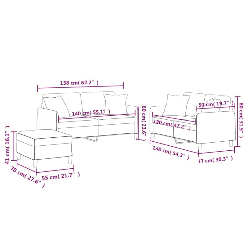 Casa si Gradina - Mobilier - Seturi de mobilier - Seturi living - Set de canapele cu perne, 3 piese, maro, textil - Infinity.ro