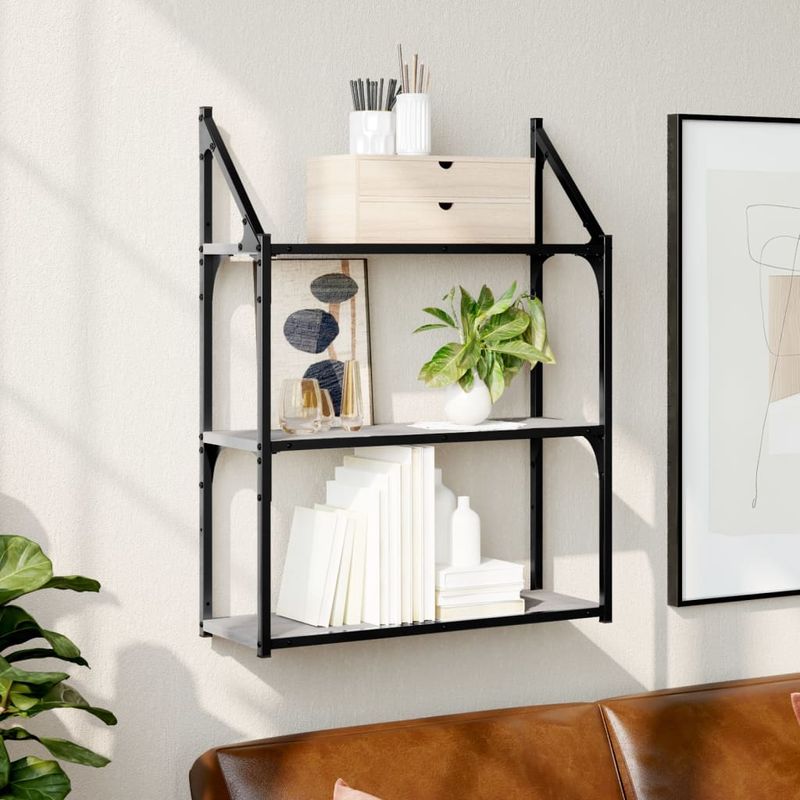 Casa si Gradina - Mobilier - Biblioteci si rafturi - Rafturi - Raft cu 3 niveluri, gri sonoma, 60x21x78,5 cm, lemn prelucrat - Infinity.ro