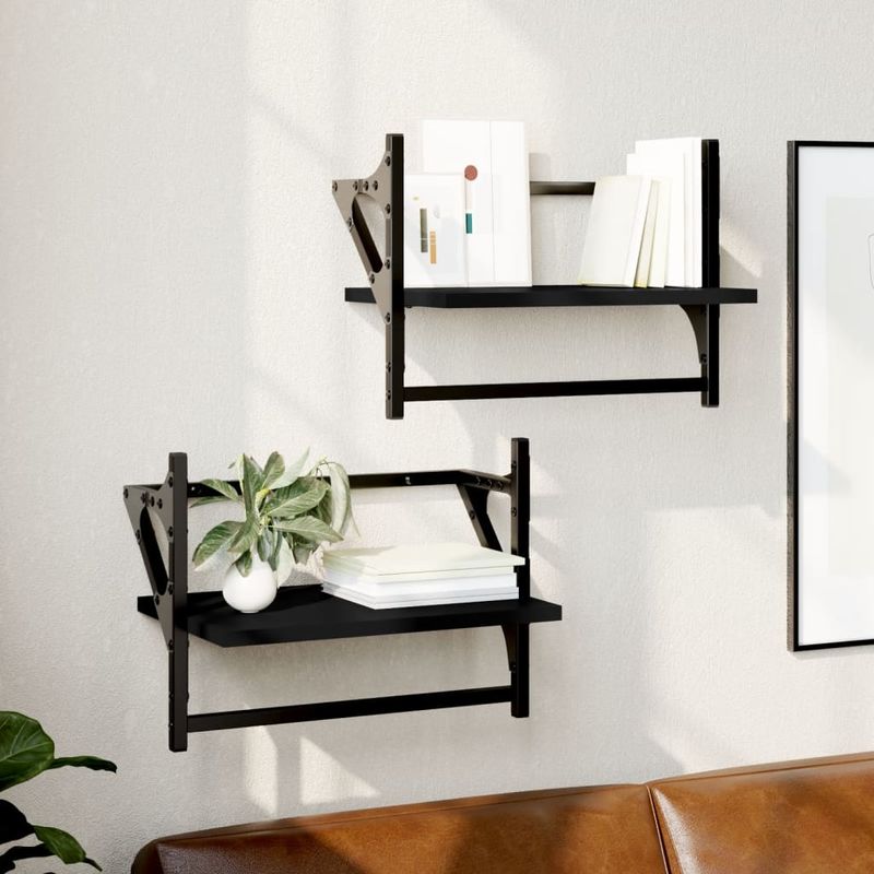 Casa si Gradina - Mobilier - Biblioteci si rafturi - Rafturi - Rafturi de perete cu bare, 2 buc, negru, 40x25x30 cm - Infinity.ro