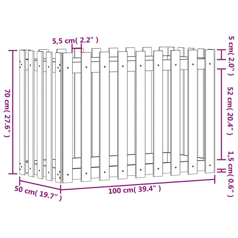 Casa si Gradina - Gradinarit si plante - Plante si ghivece - Ghivece si suporturi - Pat inaltat gradina design gard 100x50x70 cm lemn impregnat pin, pin natural - Infinity.ro