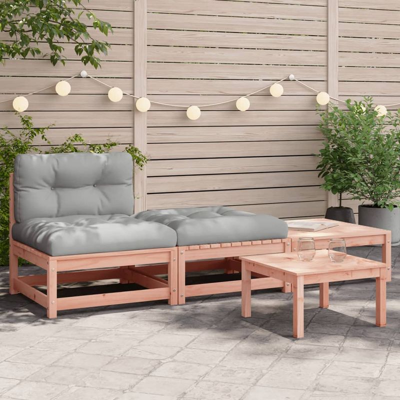 Casa si Gradina - Gradina si terasa - Mobilier exterior - Canapele si fotolii gradina - Canapea de gradina fara cotiere, cu perne și taburete, douglas natural - Infinity.ro