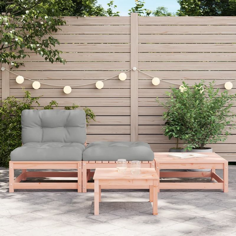 Casa si Gradina - Gradina si terasa - Mobilier exterior - Canapele si fotolii gradina - Canapea de gradina fara cotiere, cu perne și taburete, douglas natural - Infinity.ro