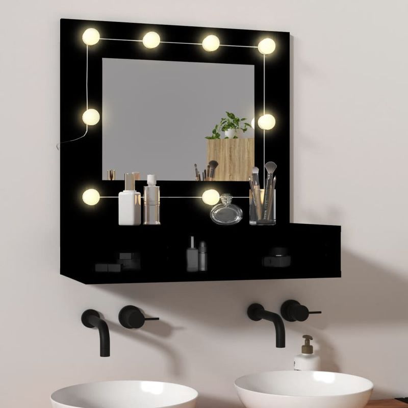 Casa si Gradina - Mobilier - Mobilier baie - Comode baie - Dulap cu oglinda si LED, negru, 60x31,5x62 cm - Infinity.ro