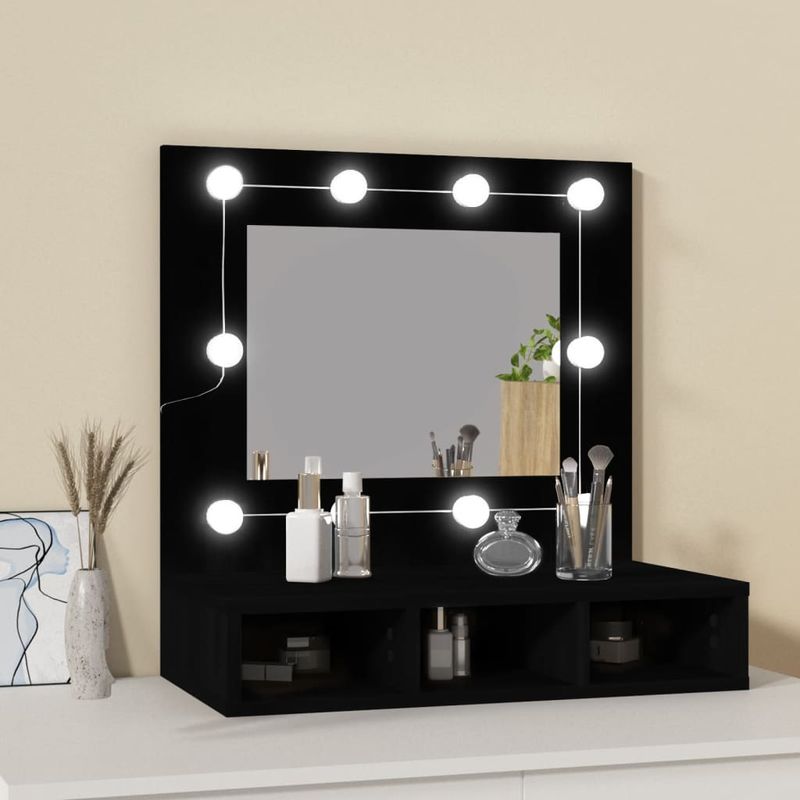 Casa si Gradina - Mobilier - Mobilier baie - Comode baie - Dulap cu oglinda si LED, negru, 60x31,5x62 cm - Infinity.ro