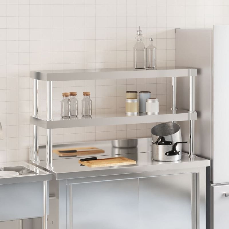 Casa si Gradina - Mobilier - Comode si corpuri - Corpuri bucatarie - Raft cu 2 niveluri masa de lucru, 110x30x35 cm, otel inoxidabil - Infinity.ro