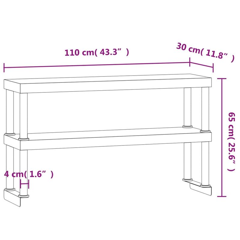 Casa si Gradina - Mobilier - Comode si corpuri - Corpuri bucatarie - Raft cu 2 niveluri masa de lucru, 110x30x35 cm, otel inoxidabil - Infinity.ro