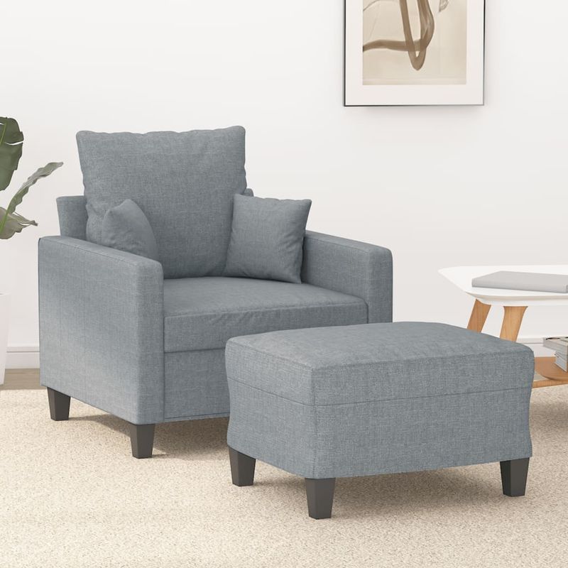 Casa si Gradina - Mobilier - Scaune si fotolii - Fotolii - Fotoliu canapea cu taburet, gri deschis, 60 cm, textil - Infinity.ro