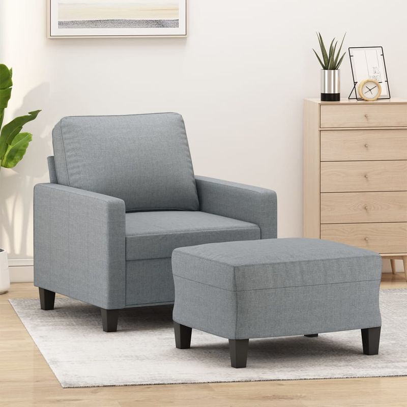 Casa si Gradina - Mobilier - Scaune si fotolii - Fotolii - Fotoliu canapea cu taburet, gri deschis, 60 cm, textil - Infinity.ro